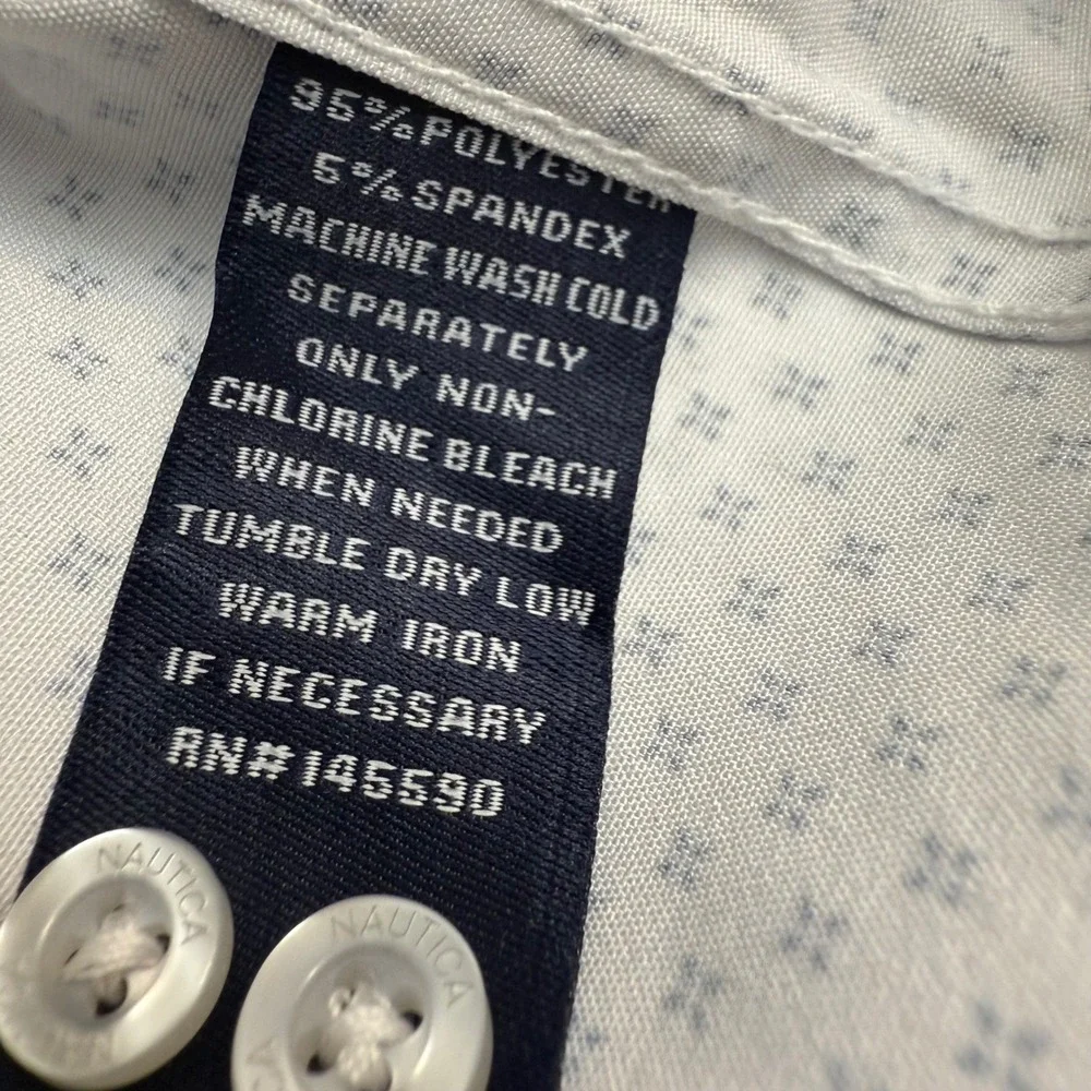 Nautica Mens‎ Slim Fit Performance Dress Shirt Blue Geo Print Long Sleeve Size L